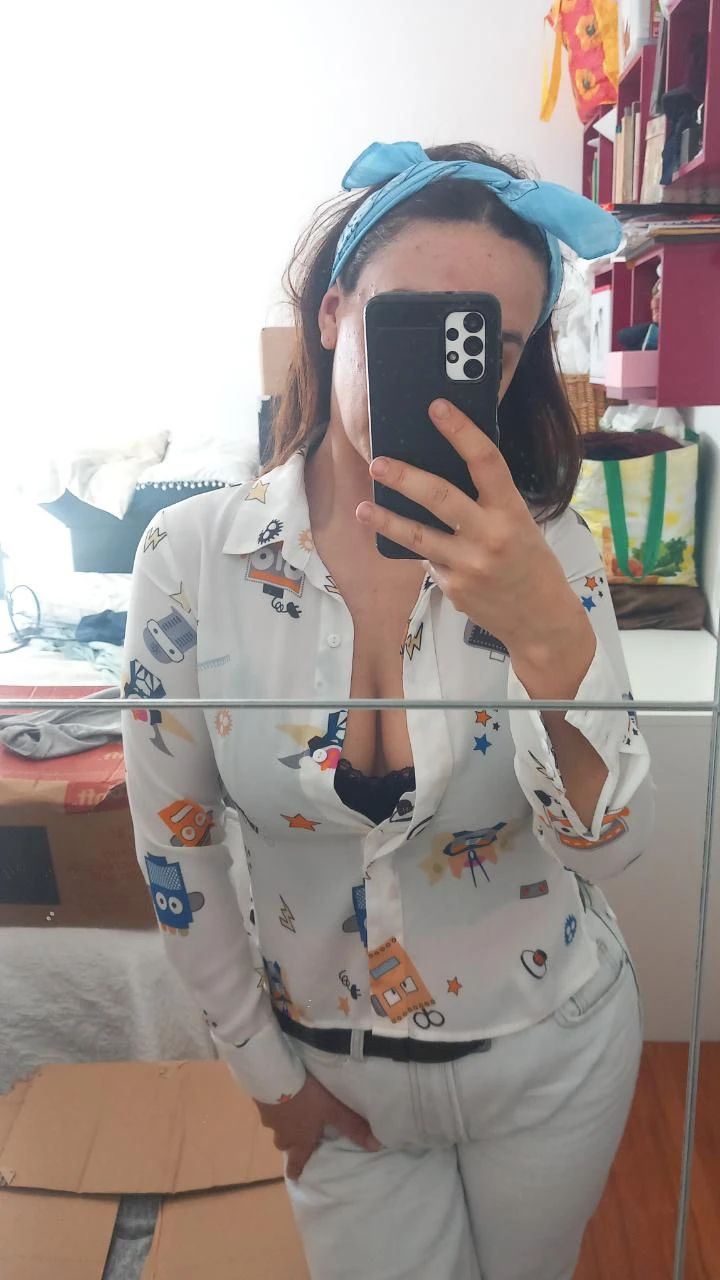 Camisa branca Haoduoyi-S com robôs | Chemise Robots Fun | Robot Print Shirt – photo 9